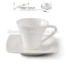 Guangzhou espresso cuadrado tazas platillos, blanco hueso China taza platillo